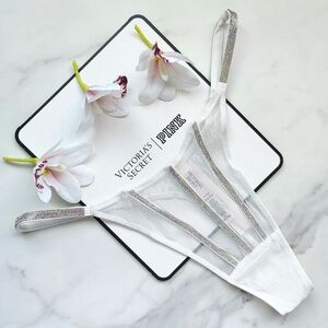 NWT VICTORIA'S SECRET VERY SEXY SHEER SHINE THONG PANTY IN COCONUT WHITE SIZE ME